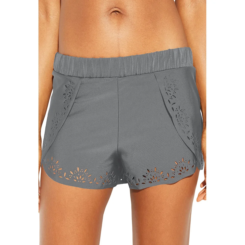 

Large One-Piece AussieBum Women's Solid Color Elastic Waist Hem Hollow-out Laminated Design Swimming Shorts