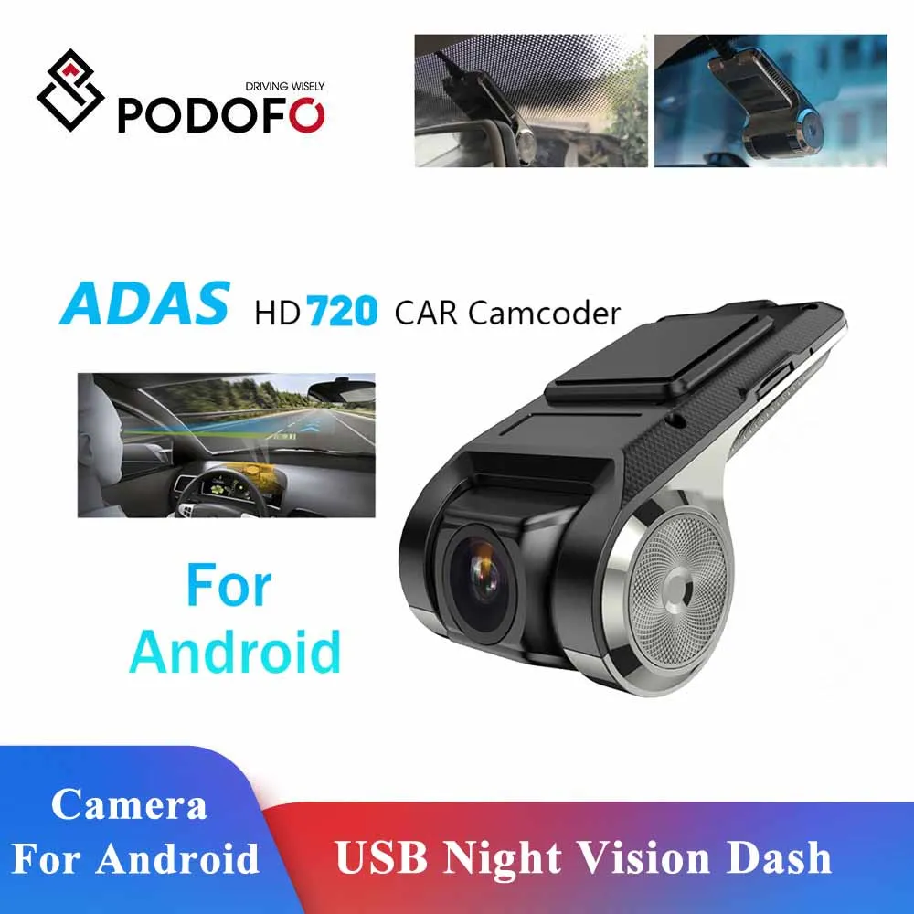 

Автомобильный видеорегистратор Podofo ADAS, HD 720P, 2021 дюйма, скрытый тип, для Android, мультимедийный плеер, DVD, мини-видеорегистратор, USB-соединение