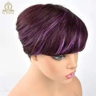 mix purple Парики из человеческих волос, Короткие парики, стриженые по периметру, Омбре, парики для женщин, бразильские волосы Remy, прямые короткие парики без шнурка, 4 цвета, NABEAUTY - Цвет волос: mix purple