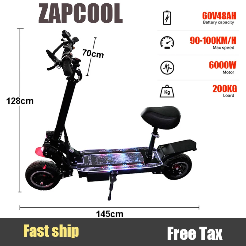 Verkaufen ZAPCOOL T108-11b 5600W High Power 11 Inch 60V 48AH Klapp Erwachsenen Elektrische Roller Patinete E-roller Schritt Mobilität Roller