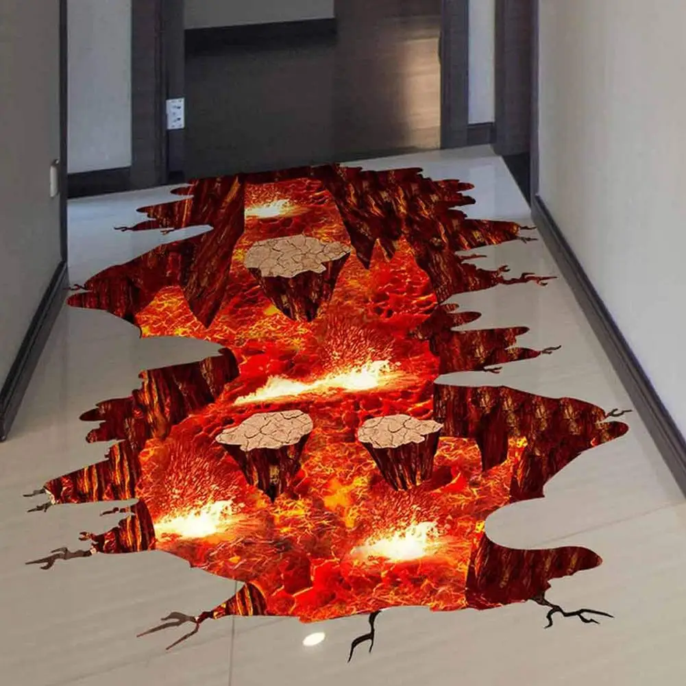 Креативные 3D космические настенные наклейки съемные ПВХ пол пламя и Лава на