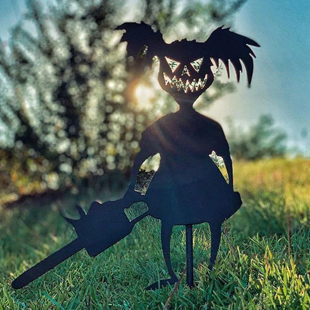 

3D Metal Iron Plugin Art Evil Children Shaped Silhouette Garden Stake Art Lawn Patio Decoration