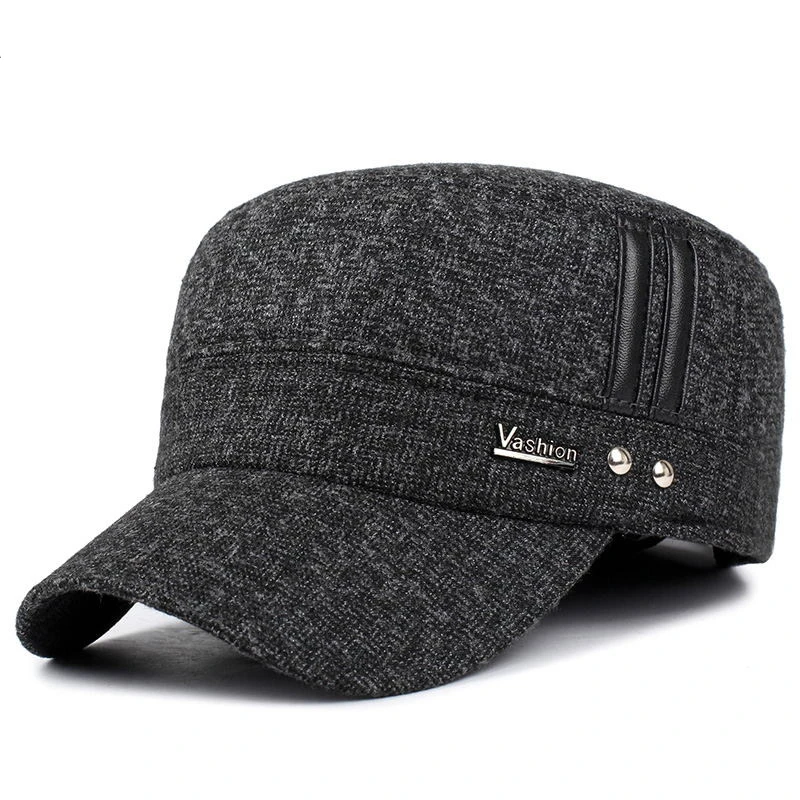 Winter Solid Color Hat Winter Outdoor Warm Ear Protection Hat Men's Middle-Aged and Elderly Woolen Hat Baseball Cap