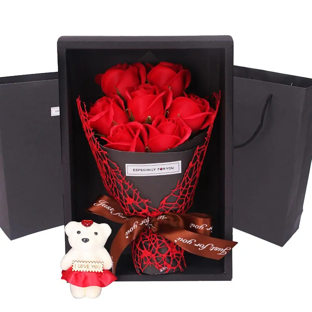 

1 Bouquet Artificial Soap Rose Flower Bear Mothers Day Birthday Wedding Gift gifts box home Decorations Soap Rose Flower