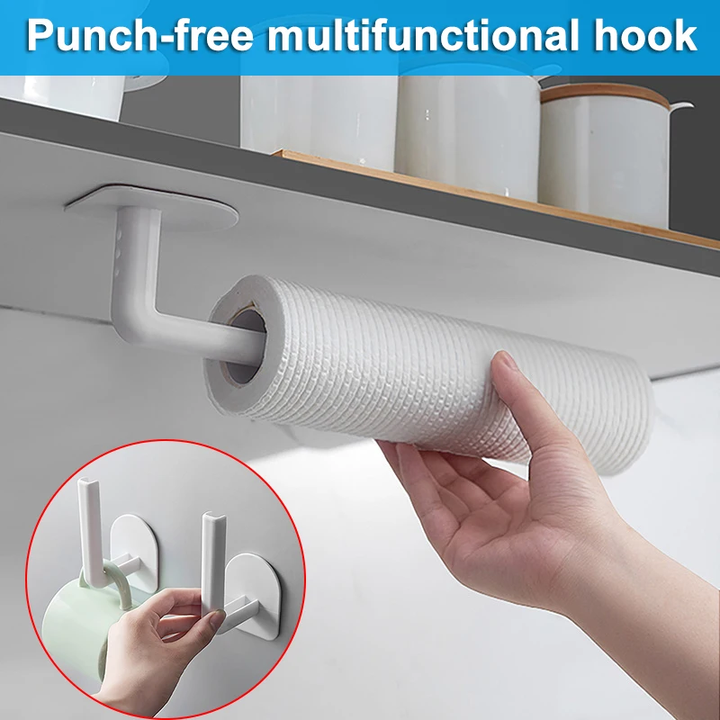 

1/5/10pcs Household Wall Hooks Wall Mount Punch Free Roll Paper Rack Multifunctional Holder Kitchen Supplies JA55