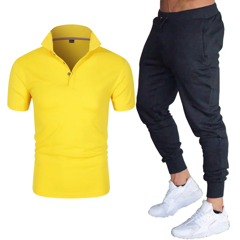 

Summer two-piece Polo Phirt men's short-sleeved Polo pants suit men's solid color breathable pants suit fitness sportswear suit