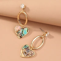u magical textured natural shell love heart dangle earring for women fashion multicolor rhinestones party earring jewellery