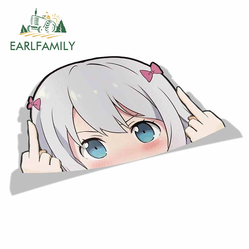 

EARLFAMILY Cartoon Car Sticker for Eromanga Sensei Peeker Big Head Anime Vinyl Transfer Stickers JDM Window Trunk Laptop Decal