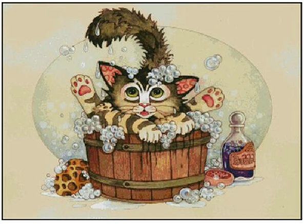 

14/11/22/25/28/18/16CT FREE Shipping popular counted cross stitch set bath kitty, bathing kitten cat