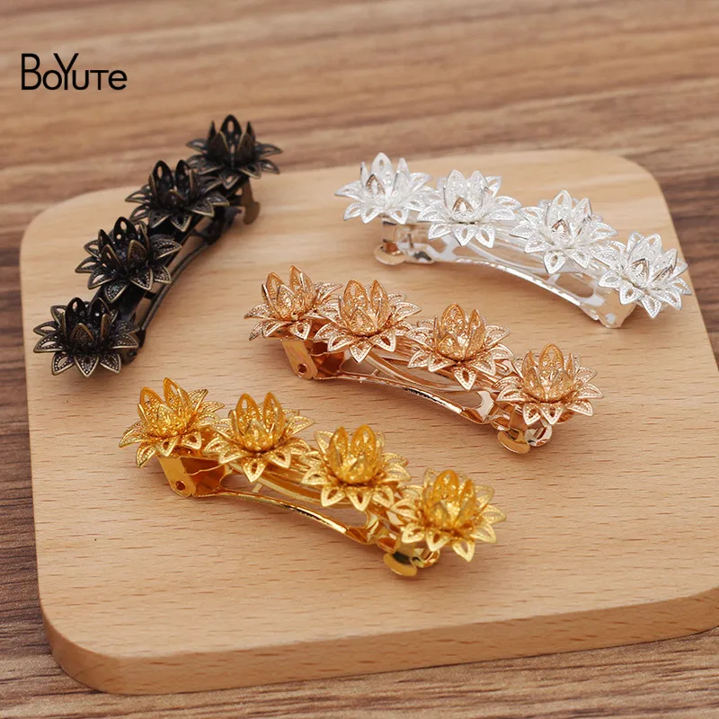 BoYuTe Custom Made (100 Pieces/Lot) Can Fit 6-8MM Beads Lotus Hair Clip Base Diy Jewelry Accessories