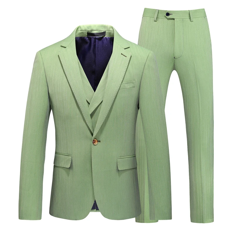 

Blazers Pants Vest Sets / 2021 new luxury boutique men's fashion business suit male apple green slim wedding casual tuxedo S-5XL