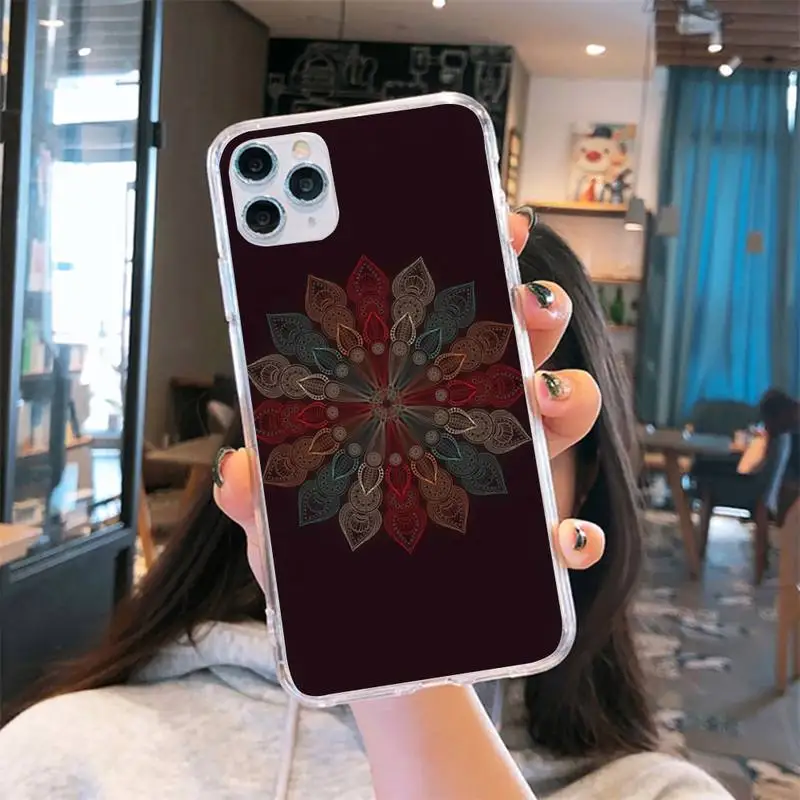 

Color mandala Phone Case Transparent for iPhone 6 7 8 11 12 s mini pro X XS XR MAX Plus cover funda shell