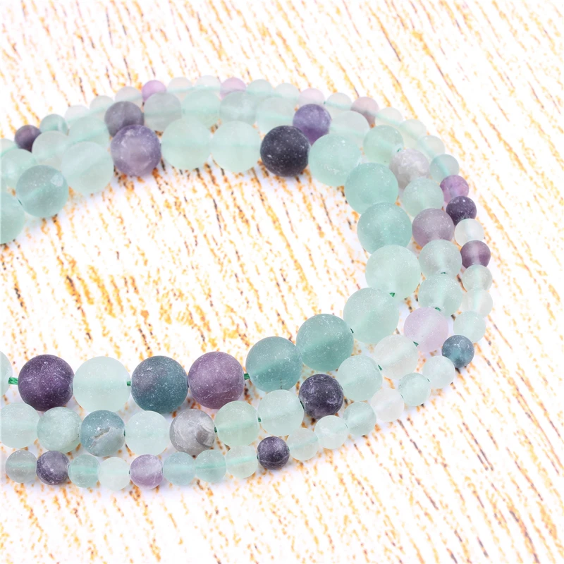 

4 6 8 10 12 mm Frosted Fluorite Natural Stones Round Loose Beads For Jewelry Making Bracelet Necklace Diy