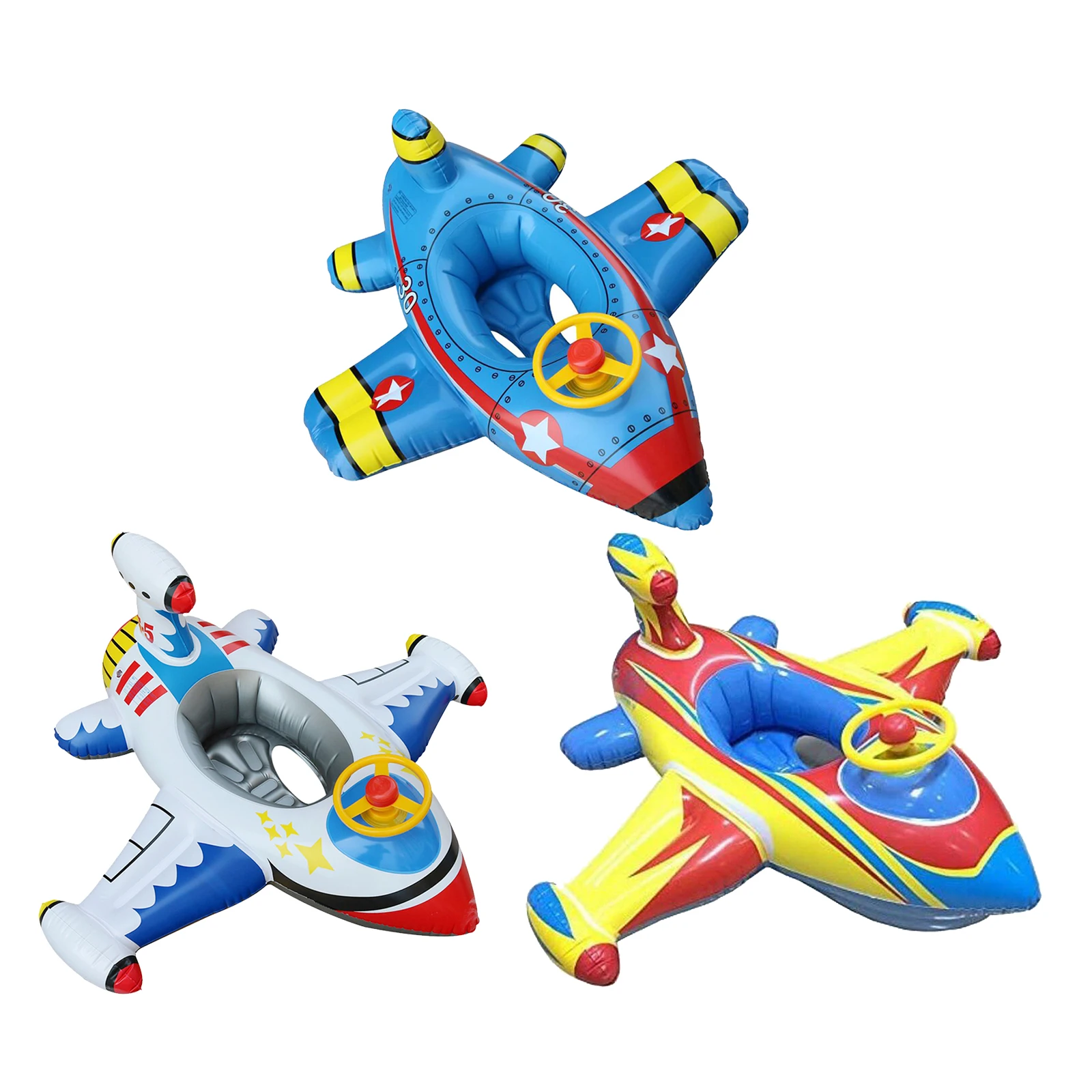

Airplane Inflatable Float Swimming Circle Pool Kids Water Toys Swimming Pool Float for Toddler Baby Seat w/ Steering Wheel Gift