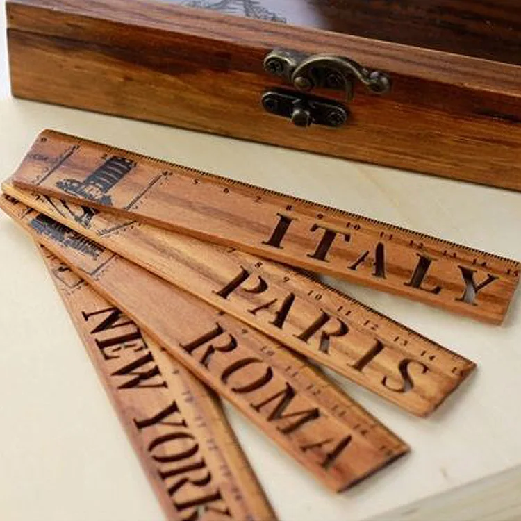 

40pcs Vintage Wood Rulers 15cm Creative Zakka Cute Rulers 15cm Kawaii Accessories Drafting Tools Kids Study Supplies Wholesale