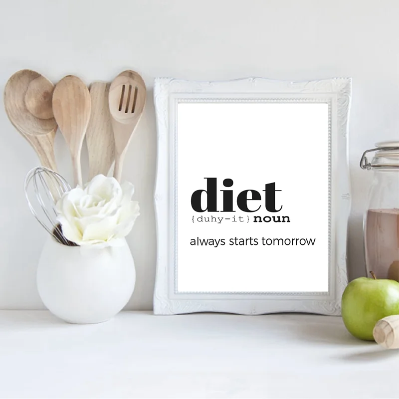 

Diet Definition Printing Canvas Funny Kitchen Wall Art Poster Black And White Modern Wall Art Picture Home Kitchen Decor