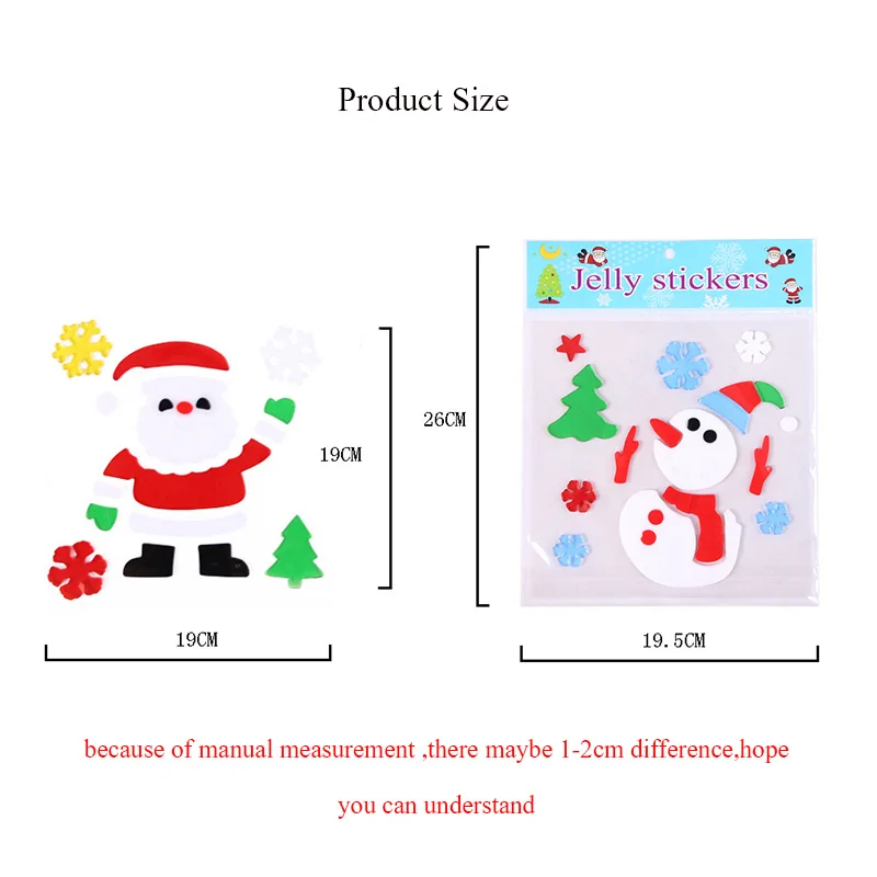 

12sets/pack Christmas DIY Jelly Sticker Santa Claus Snowman Window Sticker Removable Christmas Craft Supplies Window Stickers