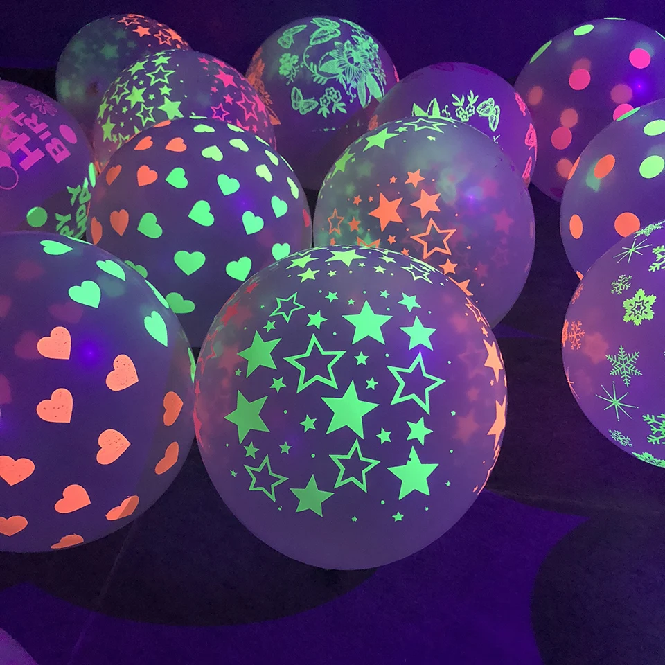 

12inch Luminous Stars Balloons Neon Glow Balloons UV Blacklight Reactive Party Ballon Kids Birthday Fluorescent Balloons Toys