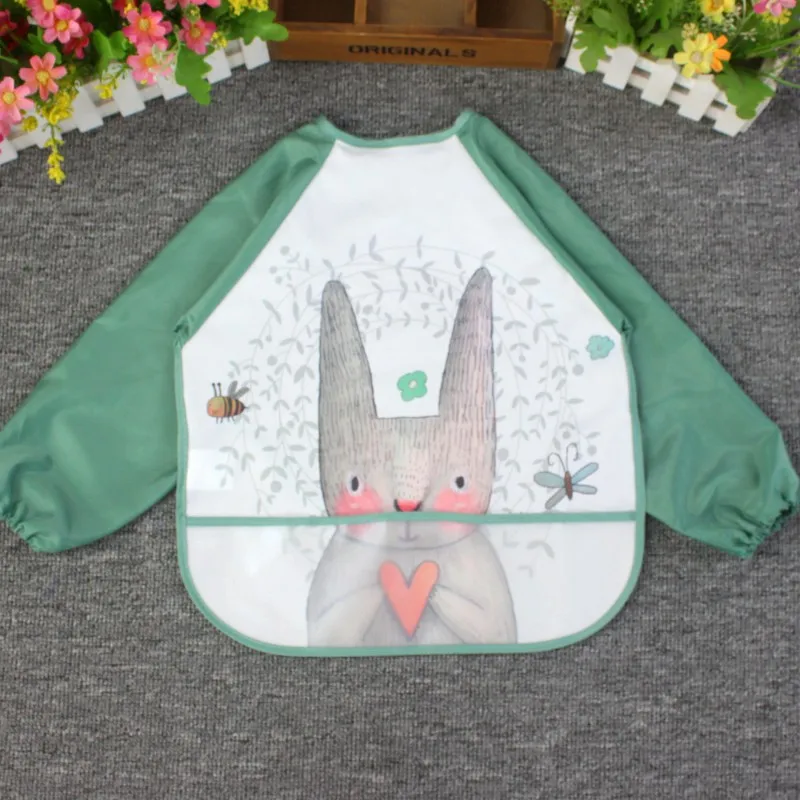 rabbit Водонепроницаемые Слюнявчики с длинными рукавами из материала EVA, нагрудники с длинными рукавами для кормления малышей, мультяшный фартук для детей, одежда для детей 2-6 лет - Цвет: rabbit