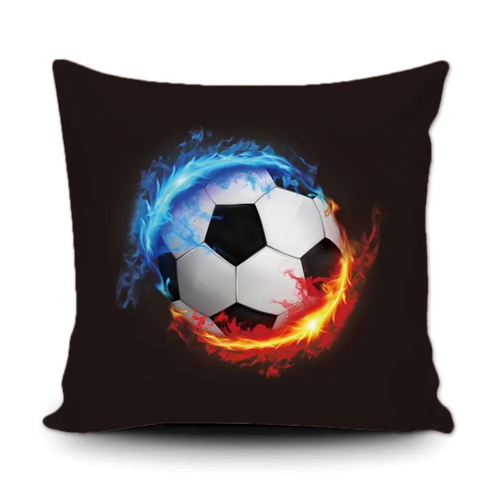 Sport Theme Soccer Ball Throw Pillow Cover with Flame Decor Home Canvas Pillow Case 18x18 Inch
