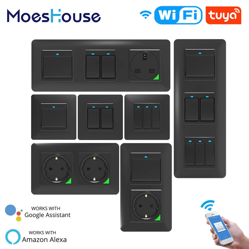 

WiFi Smart Light Wall Switch Socket Outlet Push Button DE EU Smart Life Tuya Wireless Remote Control Work with Alexa Google Home