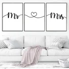 Постеры с надписью Love, Mr, Mrs, принты на черно-белом холсте, картина на стену в скандинавском стиле для гостиной, спальни, художественные картины, украшение для дома