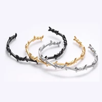 stainless steel thorn wire open women bangle for men