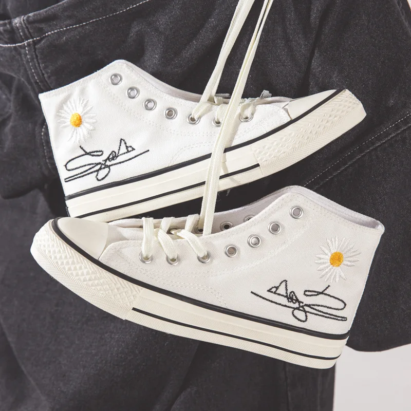 Женская парусиновая обувь с высоким берцем весенне-осенняя дышащая