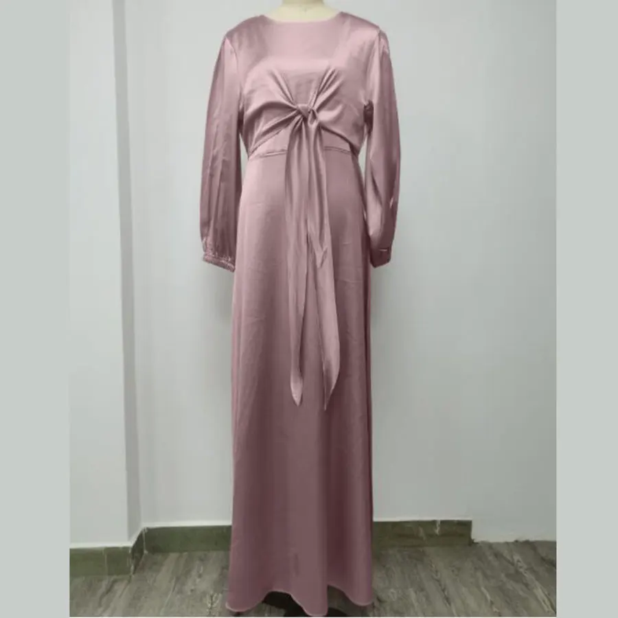 Женское атласное платье-Абая, со складками на талии, с поясом, с эластичными манжетами, в мусульманском стиле, для ношения двумя способами