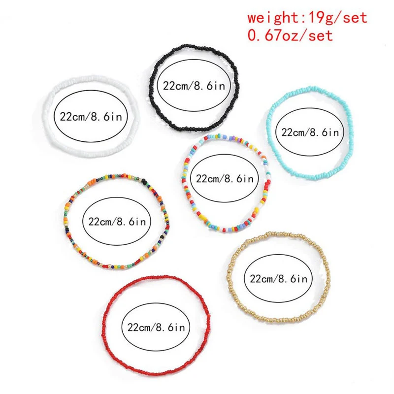 

7Pcs Rainbow Beaded Anklet Fashion For Women Adjustable Colorful Anklets Bracelet Barefoot Sandals On Foot Ankle Jewelry Gifts