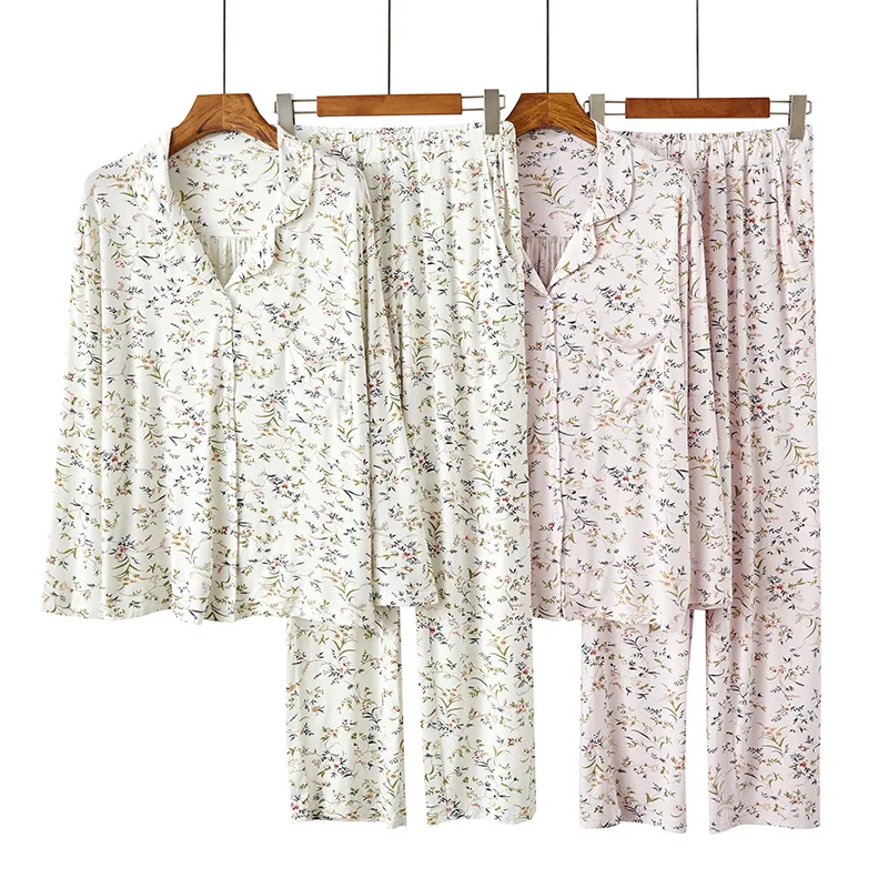 

Домашняя одежда женская с длинным рукавом в стиле ретро, маленькая Пижама с цветочным принтом, удобная одежда для дома, пижамы для женщин из ...