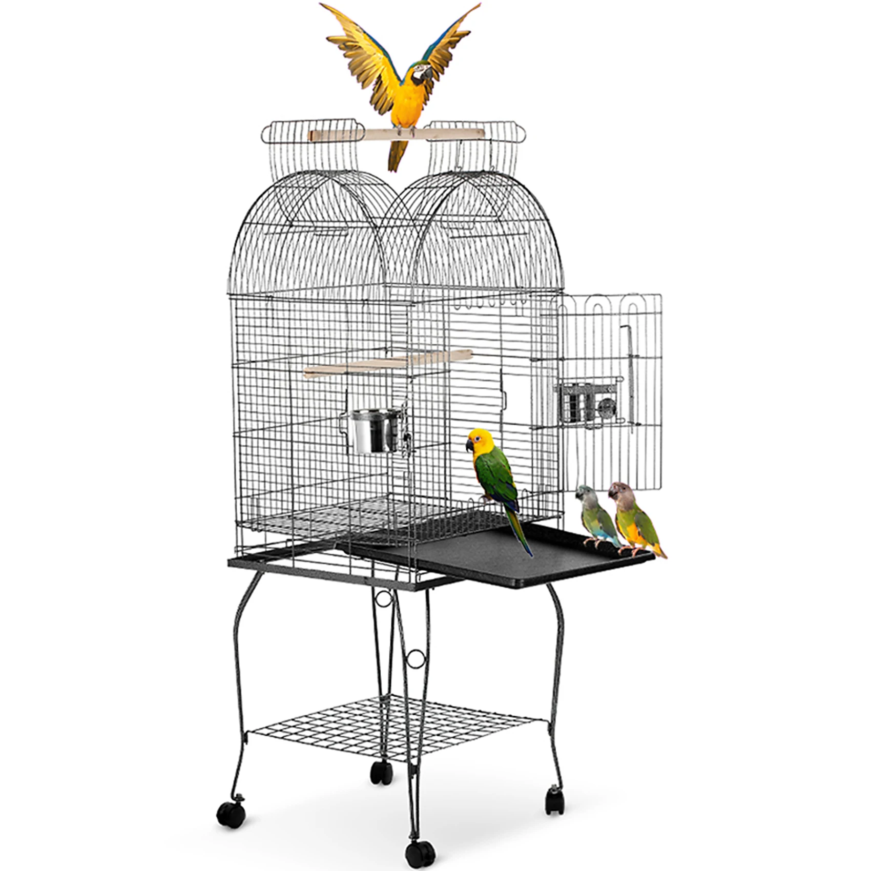 

IKayaa кованая железная клетка для попугая птиц Play Top Macaw Cockatoo Parakeet Conure Finch клетка из нержавеющей стали чаша Запираемые колеса