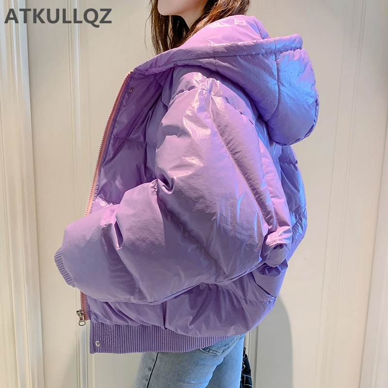 

High quality down cotton clothing women's winter short bright fabric cotton coat loose hooded thick coat high street clothing