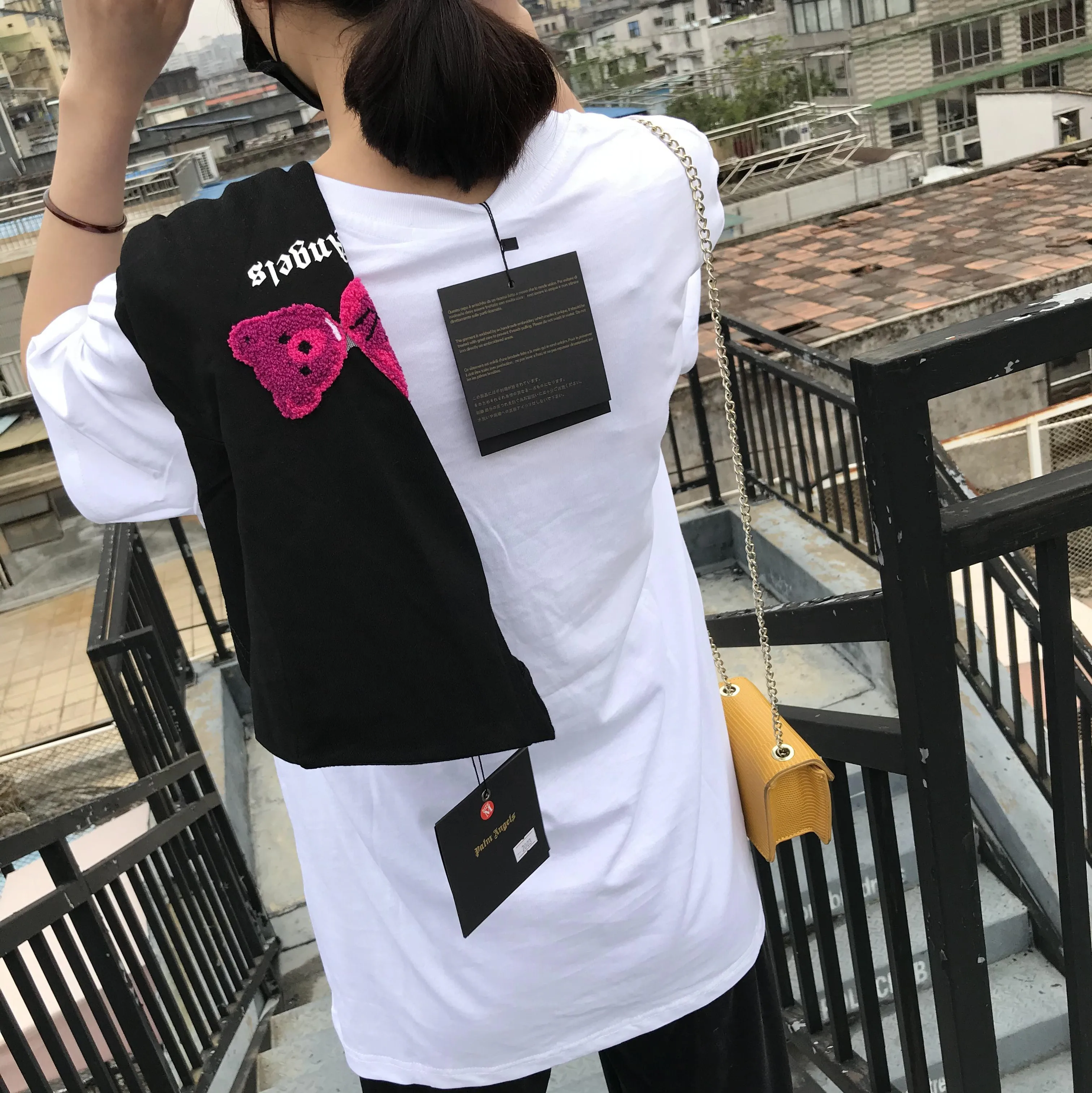 

Palm Angels bear embroidery men women short-sleeved summer loose round neck wild T-shirt 57485