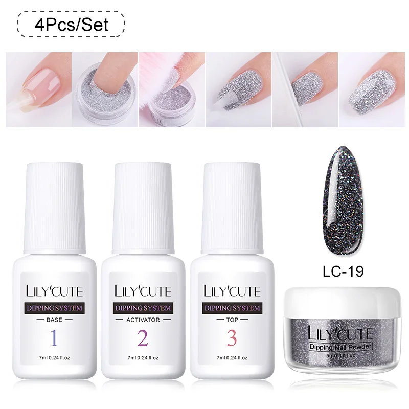 4Pcs 04 LILYCUTE голографическое погружение ногтей Блеск порошок наборы градиентный французский порошок для ногтей цветной натуральный сухой пигмент для ногтей - Цвет: 4Pcs 04