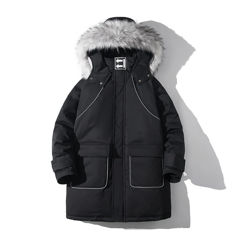 

GlacialWhale Long Down Casual Jacket Men 2021 Winter Cargo Jacket Coat Hooded Windproof Hip Hop Streetwear Black Jacket For Men