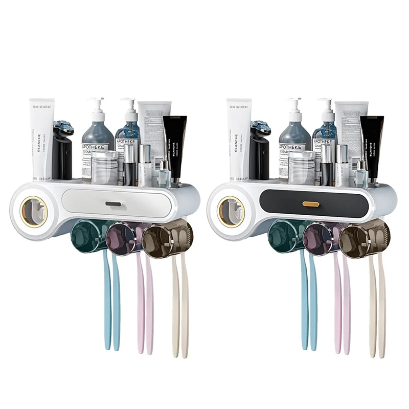 

Punch-Free Creative Multifunctional Wall-Mounted Toothbrush Rack Wash Set Toothpaste Squeezer Mouthwash Cup