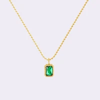 2021 best selling gold plated stainless steel waterproof green cubic zirconia pendant necklace for women girl fashion gift