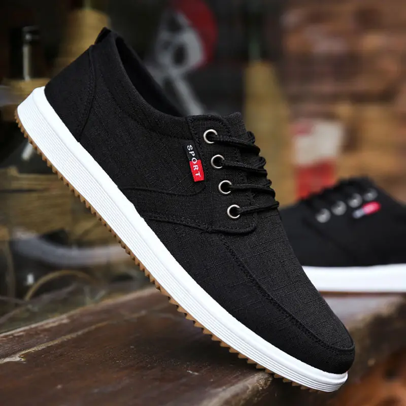 

Men Canvas Sneakers Lovers Comfortable Shoes Flats Casual Black Blue Gray Breathable Walking Shoes Plus Large Size 39-45