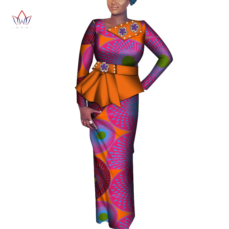 New Ankara Outfits Summer Wax Fabric Skirt Sets African Wax Print 2 Pieces Skirt Suit Traditional African Womens Clothing WY6990
