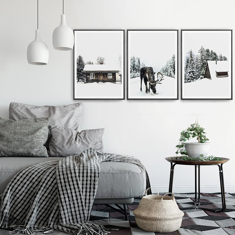 Постеры с лосями и лесом Рождественское настроение принты искусство зимний
