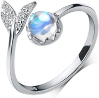 cute mermaid tail moonstone open ring personality adjustable finger ring fashion jewelry for women party elegant accessories