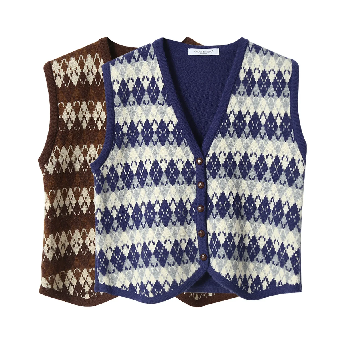 

Vest Women Solid Geometric Loose Trendy Korean Sleeveless Knitted V-Neck All-match Female Coats Simple Leisure Outwear
