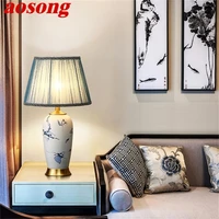 aosong ceramic table lamps blue brass luxury desk light fabric for home living room dining room bedroom office