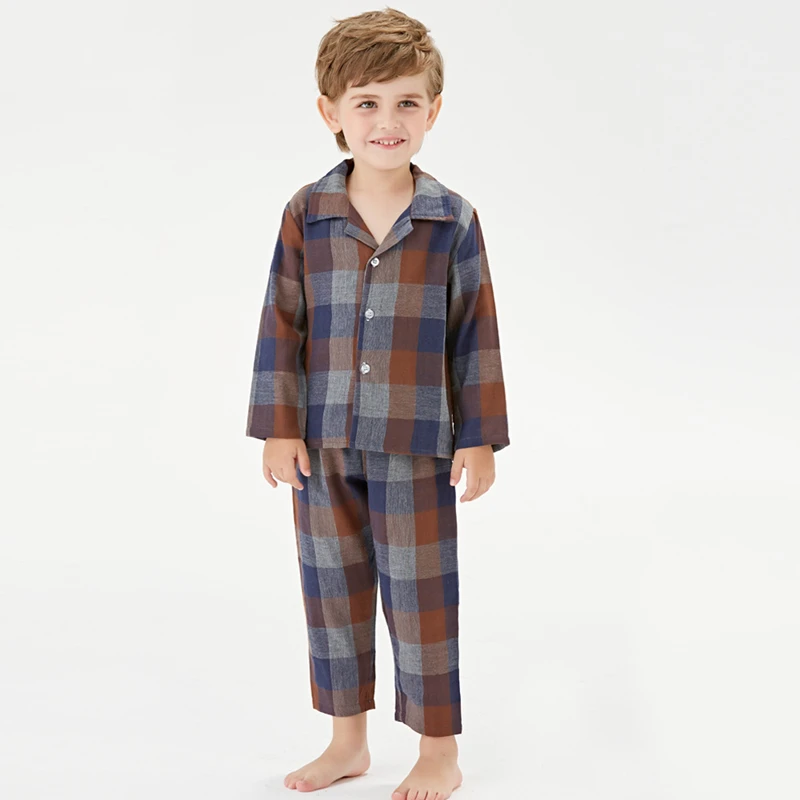 

Top and Top Brand Kids Pajama Sets Cotton Plaid Style Long Sleeve Tops+Trousers 2pcs Casual Outfits Tracksuit Children Nightwear