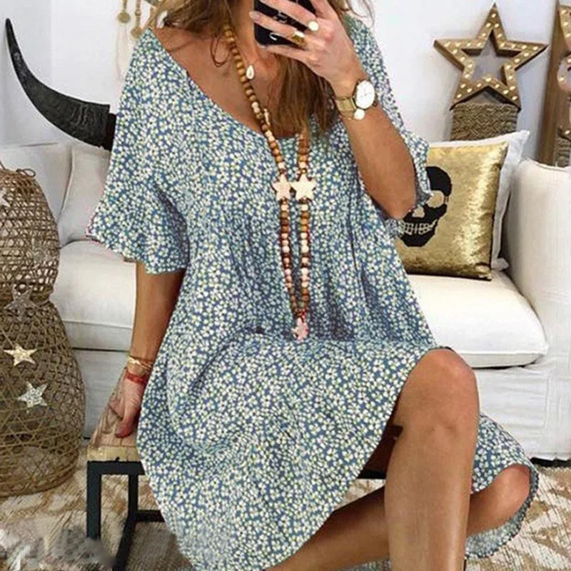 

Dress Women European and American-Style Women Clothing Loose Short-Sleeved Floral Printed Dress