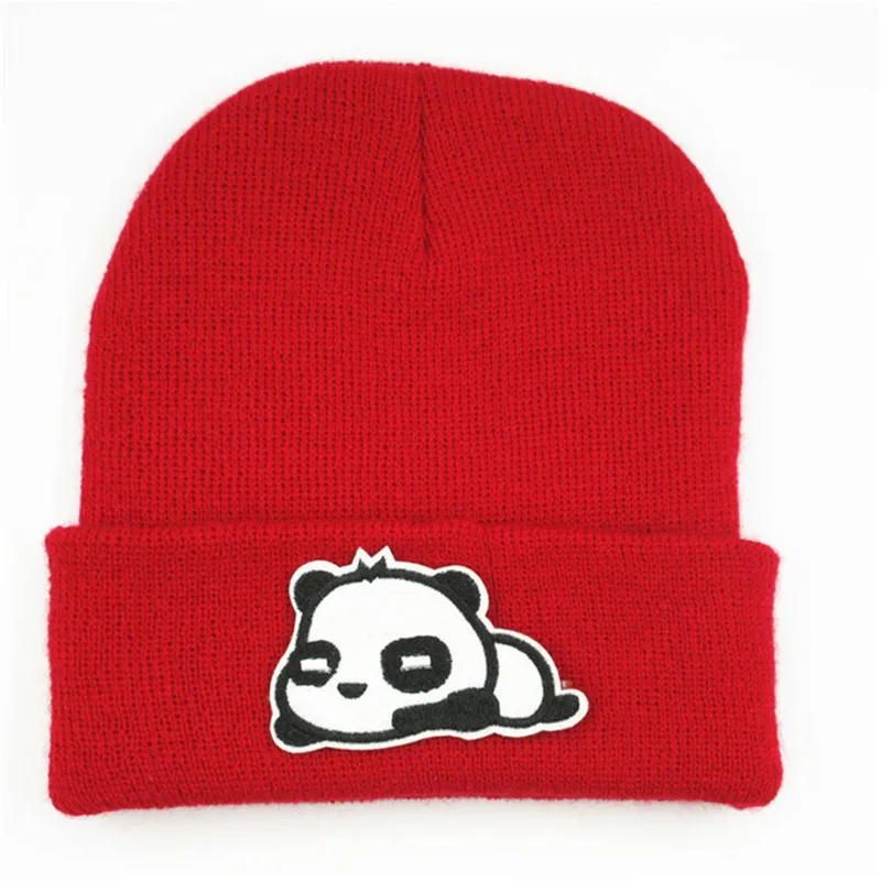Хлопковая плотная вязаная шапка с вышивкой панды и животных зимняя теплая