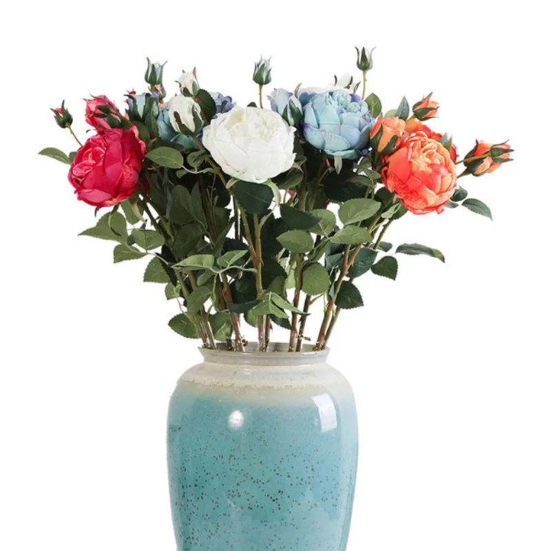 

43CM Rose Bouquet 3PCS Flower Head/Bundle Artificial Rose Home Wedding Decor DIY Fake Plant Artificial Flowers Valentine's Day