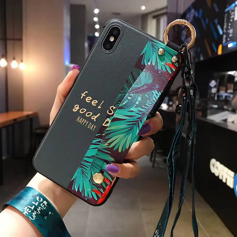 Красивый чехол для iphone 7 8 plus 6 6s X Xs max XR 11 pro SE - мягкий чехол на ремешке для телефона с держателем.