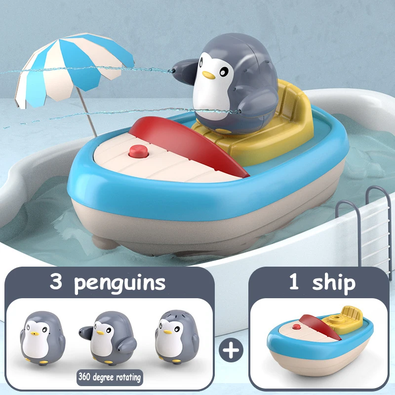 bath toys baby bathroom water spray penguins bathtub kids play water games tool shower wall suction set bath toy for children free global shipping